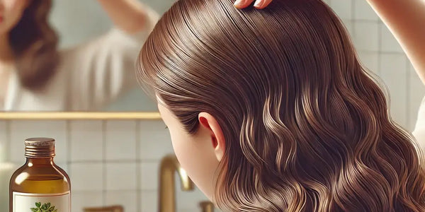 Girl applying batana oil by Keyoma on hair