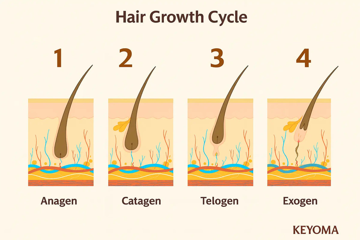 Keyoma infographic of the hair growth cycle (4 stages of hair growth)