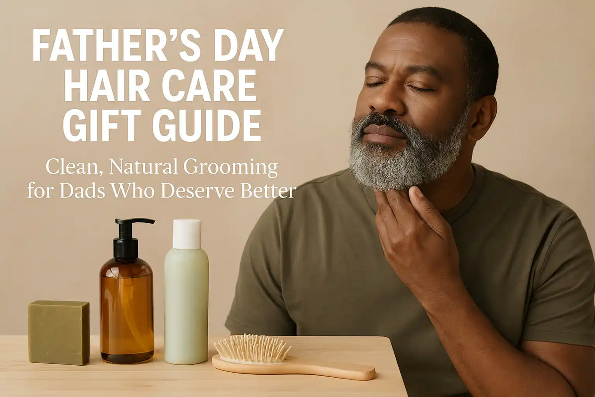 Mature man grooming his beard with natural products, highlighting Keyoma’s Father’s Day hair care line.