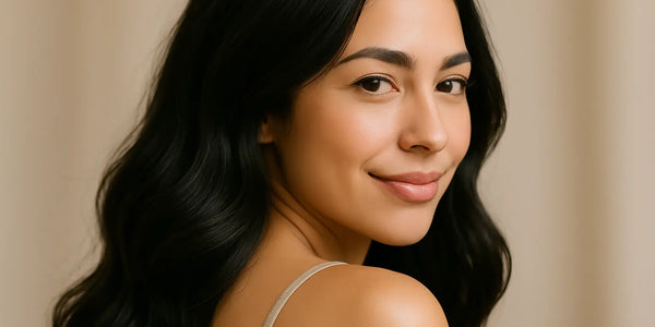 Keyoma image of a young woman with healthy, dark hair smiling at the camera