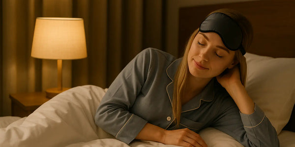 Keyoma image of a blonde woman about to sleep, lying on the bed 