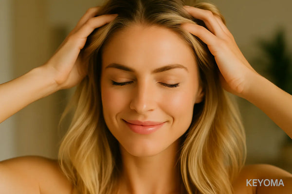 Keyoma image of a woman observing good scalp care routine practices