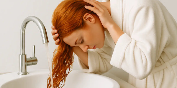 Keyoma image of a woman washing her hair using the no poo hair care method