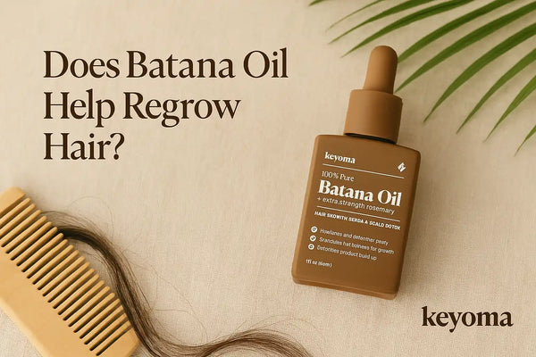 A clean banner showing Keyoma’s Batana Oil as a natural hair regrowth option.