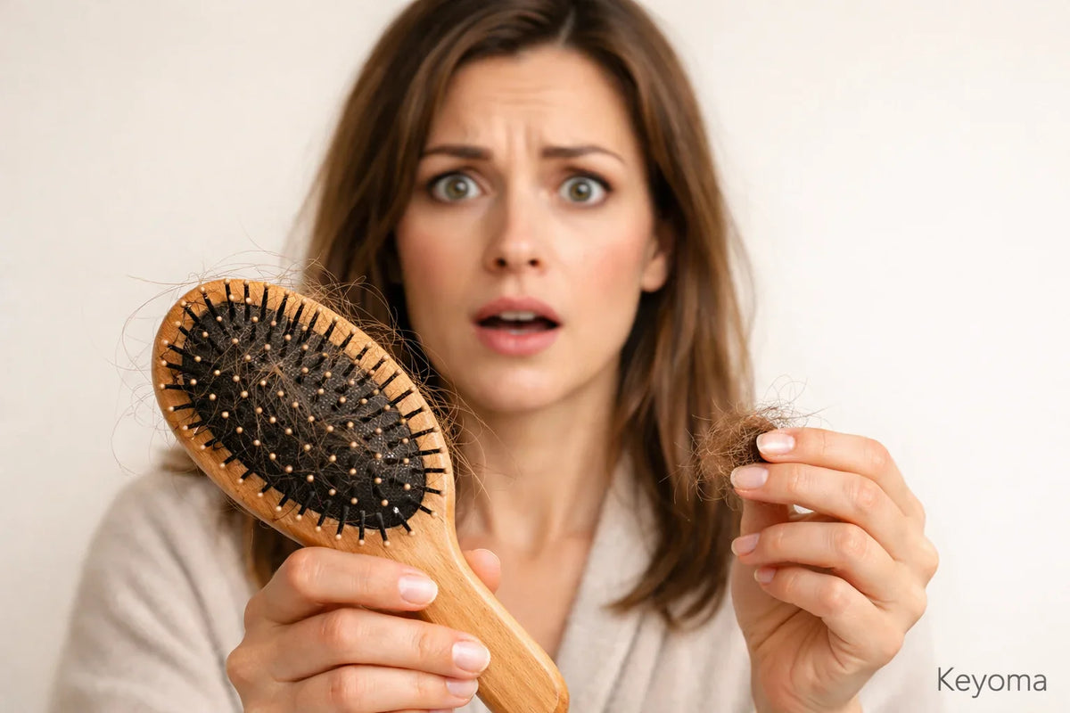 Keyoma infographic shows autoimmune diseases linked to hair loss, including lupus, psoriasis, alopecia areata.