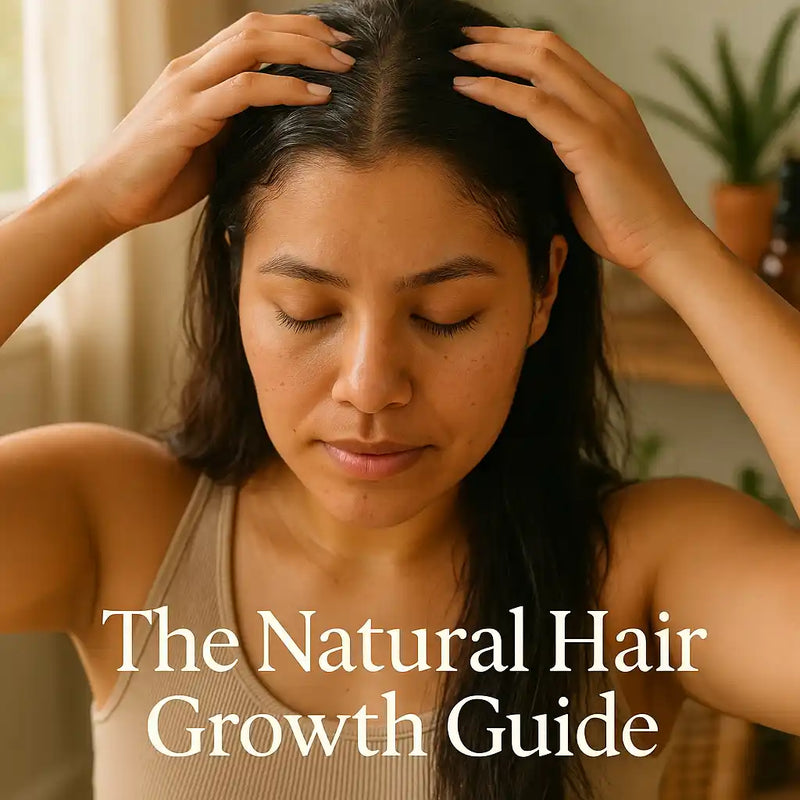 A Hispanic woman applying natural oil to her scalp in a bright home, reflecting Keyoma’s holistic hair growth approach through real routines and nourishing care.