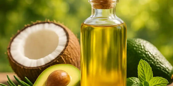 Keyoma summer hair growth oils banner, showing natural oils and healthy hair