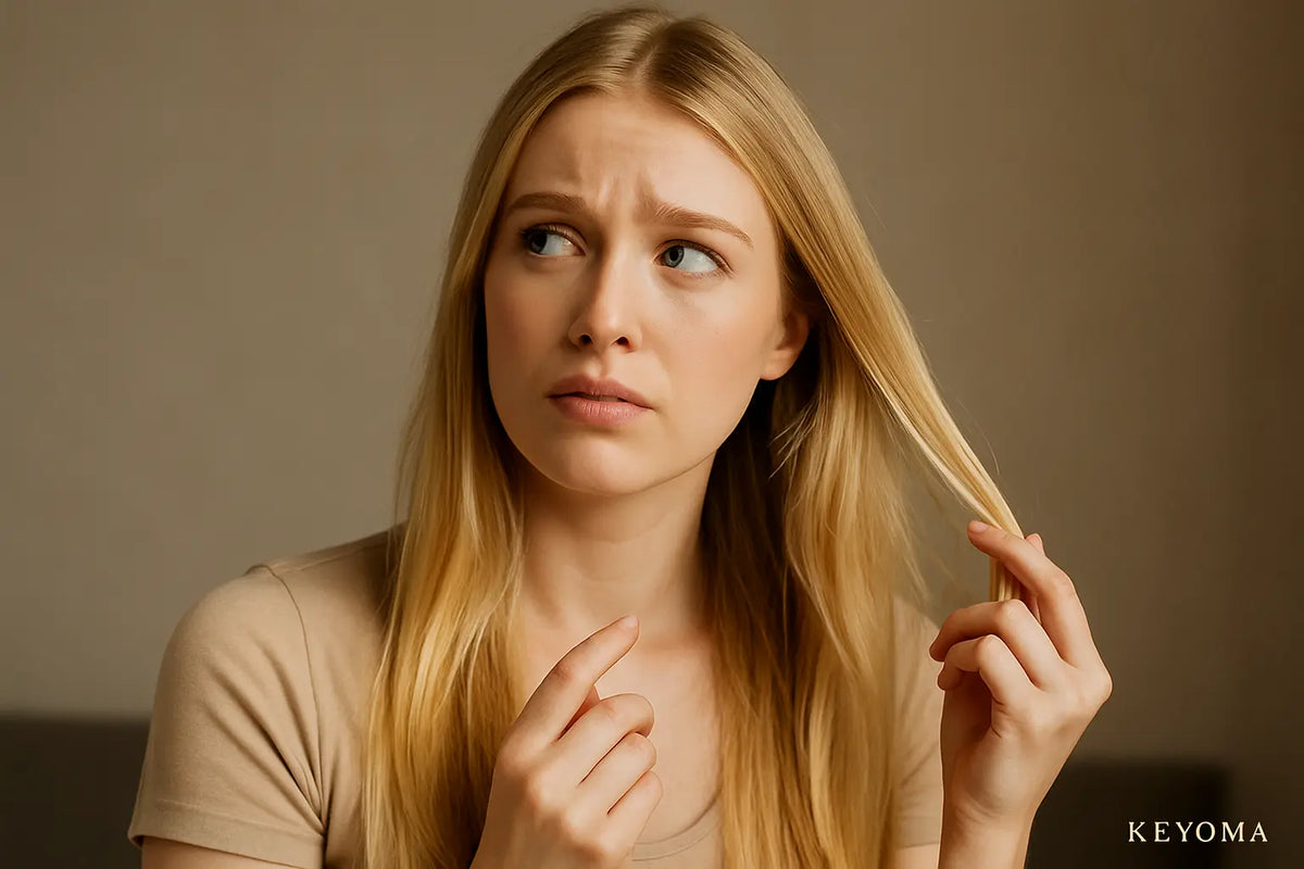 Keyoma image of a blonde woman wondering why is my hair so oily