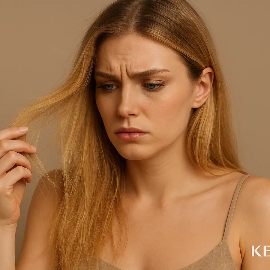 Keyoma image of a woman dealing with how to repair chemically damaged hair