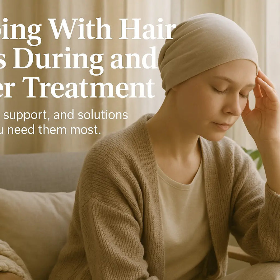 A woman in a headscarf rests peacefully by the window, capturing the quiet strength many experience during treatment—part of Keyoma’s message of support for those facing hair loss.