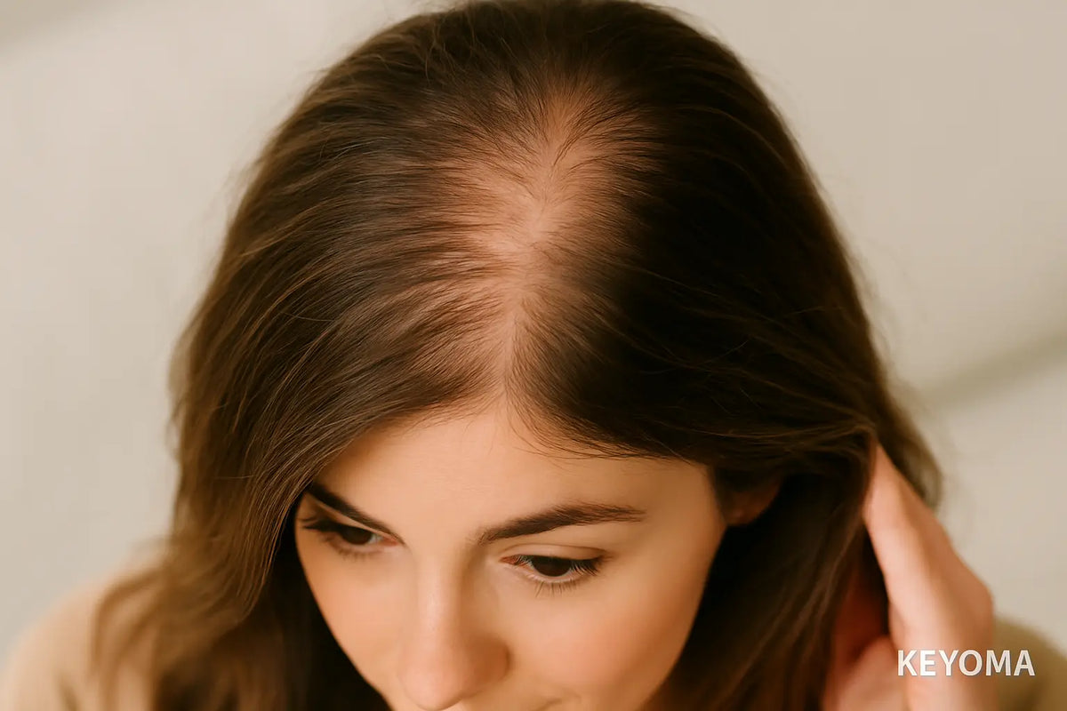 Keyoma image of a woman dealing with balding spots